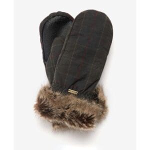 Barbour Ladies Wax Fur Trim Mittens 6