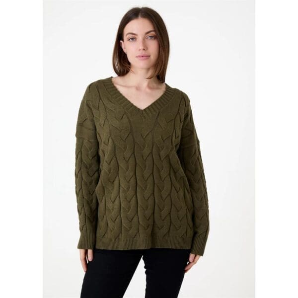 Ladies Soft Cable V-Neck Jumper - Image 3