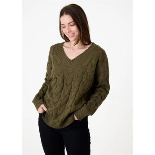 Ladies Soft Cable V-Neck Jumper