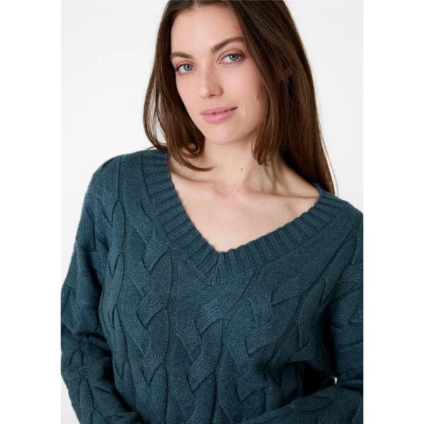 Ladies Soft Cable V-Neck Jumper - Image 4
