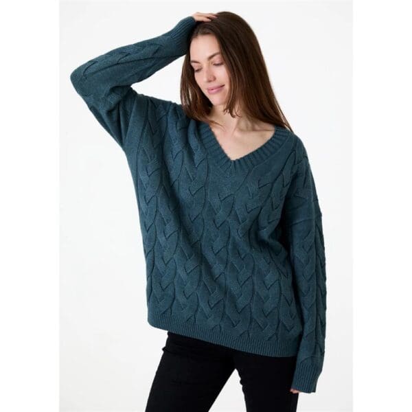 Ladies Soft Cable V-Neck Jumper - Image 2