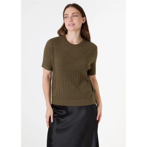 Ladies Cashmere Mix Cable Short Sleeve Jumper