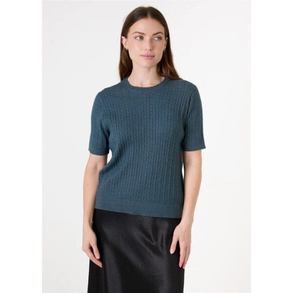 Ladies Cashmere Mix Cable Short Sleeve Jumper - Image 4