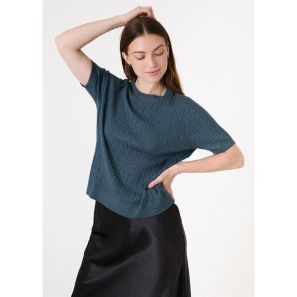 Ladies Cashmere Mix Cable Short Sleeve Jumper - Image 2