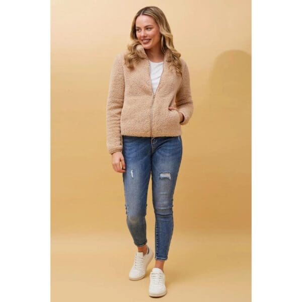 Ladies Faux Fur Zip Front Jacket - Image 3