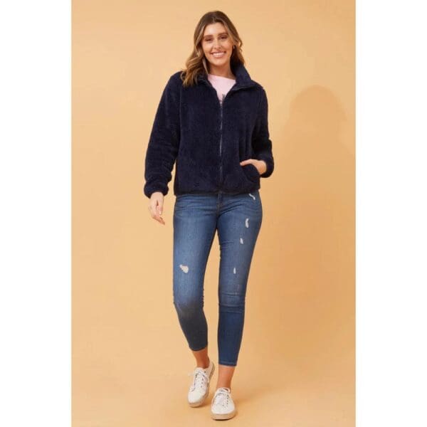 Ladies Faux Fur Zip Front Jacket - Image 4