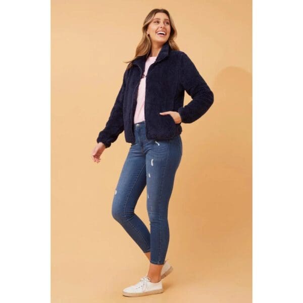 Ladies Faux Fur Zip Front Jacket - Image 5
