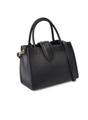 Structured Grained Faux Leather Handbag in Black