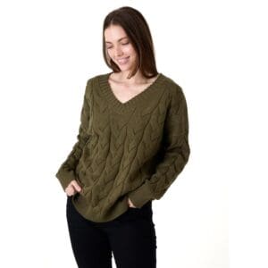 Ladies Soft Cable V-Neck Jumper