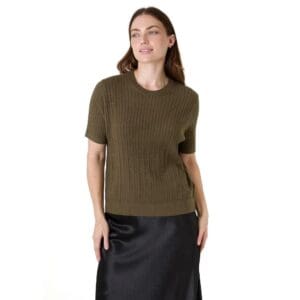 Ladies Cashmere Mix Cable Short Sleeve Jumper