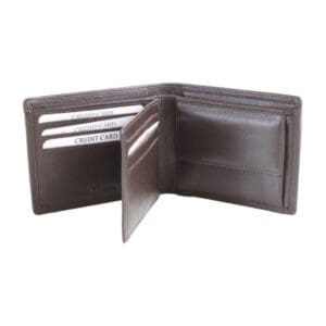 Brown Leather Wallet RFID Lined with ID Partition and Coin Pouch