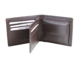 Brown Leather Wallet RFID Lined with ID Partition and Coin Pouch (Custom)