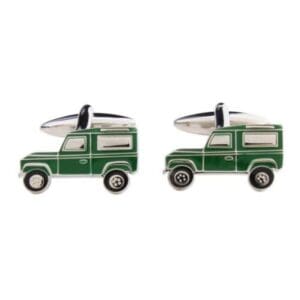 Green Land Vehicle Cufflinks Rhodium Plated