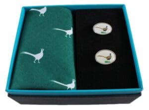 Pheasant Handkerchief & Cufflink Set (colours may vary) (Custom)