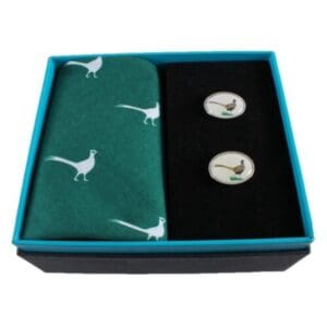 Pheasant Handkerchief & Cufflink Set (colours may vary)