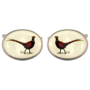 Pheasant Oval Rhodium Plated Cufflinks