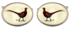 Pheasant Oval Rhodium Plated Cufflinks (Custom)