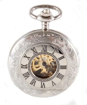Silver Patterned Half Hunter Mechanical Pocket Watch 3 (Custom)