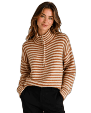 Ladies Wool Blend Funnel Neck Zip Cardigan